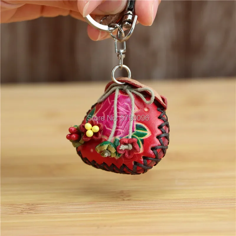 Leather bag creative handmade pendant red blessing bag key chain mini cute sachet bag ornament accessories gift