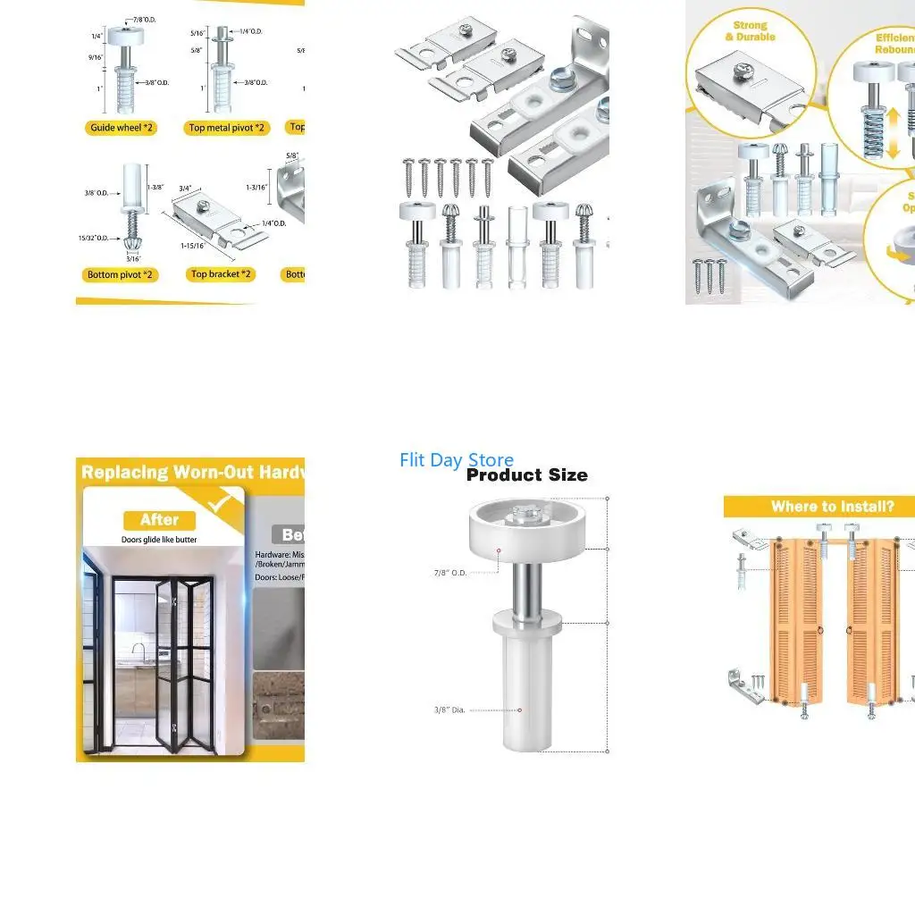 F92C 2 Set Bi-Fold Door Hardware Include Top & Bottom Pivots, Bracket & Guide