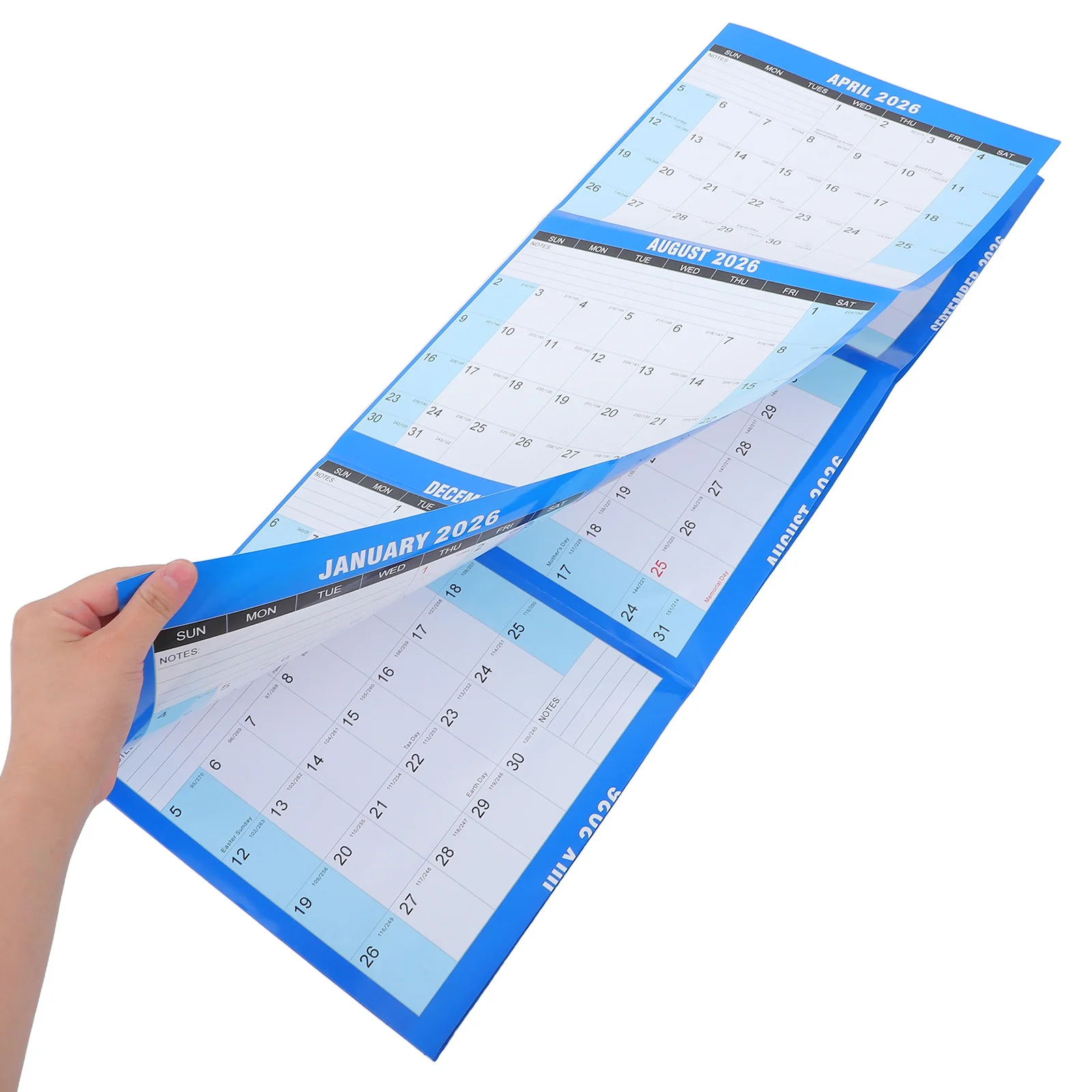 

Ежегодный настенный календарь на 2026 года, двусторонний 12-месячный планировщик сухого стирания, плотная бумага, праздничная маркировка, складная стена для домашнего офиса