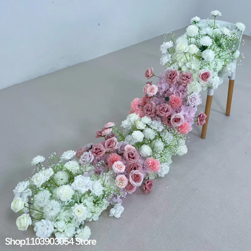 5D Künstliche Rosen-Hortensien-Blumenreihe, langer Sofaläufer, Hochzeits-Hintergrunddekoration, Blumenarrangement-Requisiten, Tischdekoration-Requisiten – Detail 1