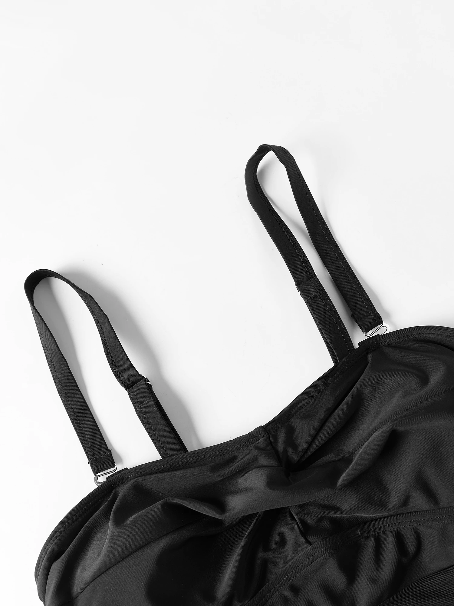 

Elegant Swimsuit with Mesh Detailing and Drawstring Waist for Women Sleeveless Swimdress Bathing Suit in Solid Color