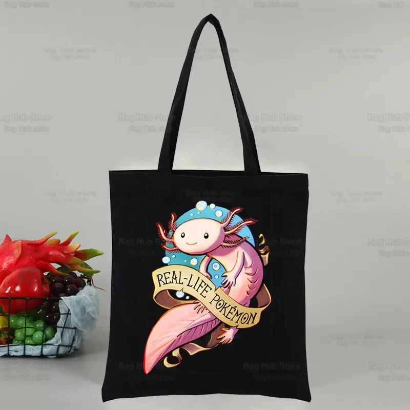 Axolotl Cute Cartoon Design Shoulder Canvas Bags Large Capacity College Harajuku Handbag Women Bag Shopping Bag