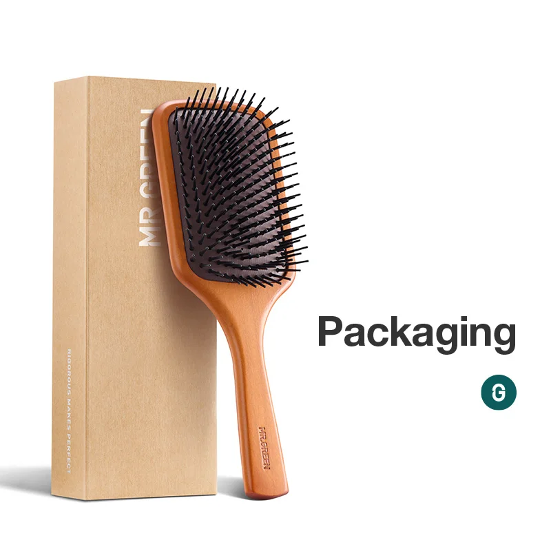 MR.GREEN Hair Brush Natural Maple Wide Board Massage Scalp Air Cushion Fine Tooth Comb For Curly Long Hair Women Men