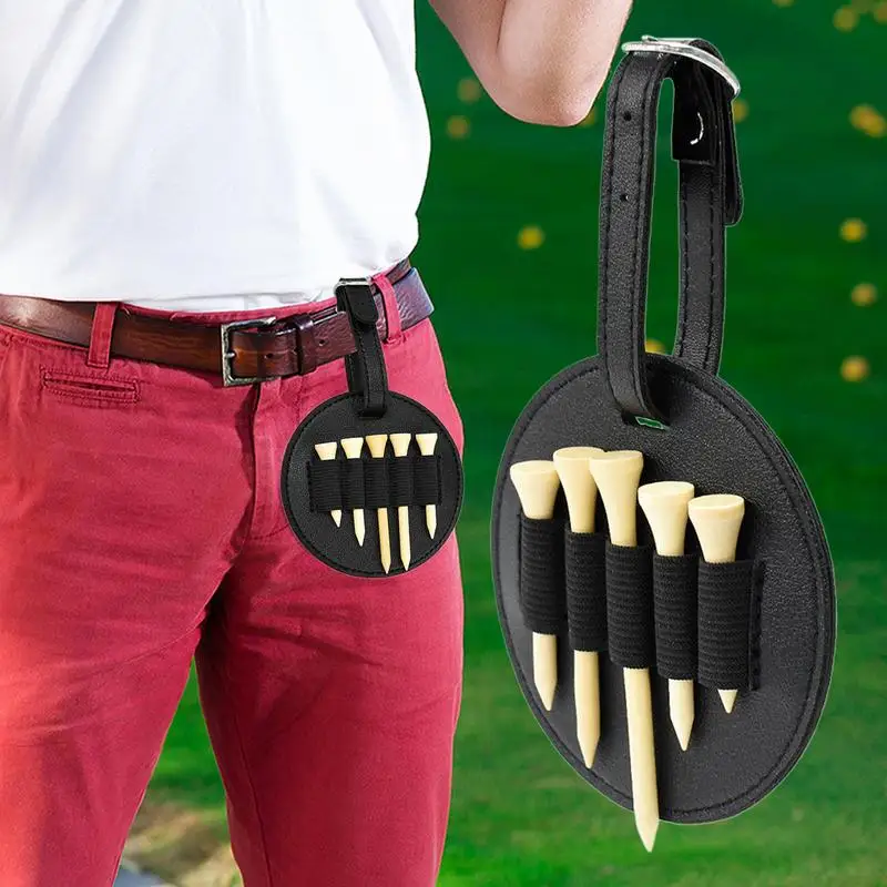 Golf tee bag outdoor waist hanging leather golf tee bag PU Leathercarrying Holders Storage Bag Waist Belt Pouch Black Golf bag