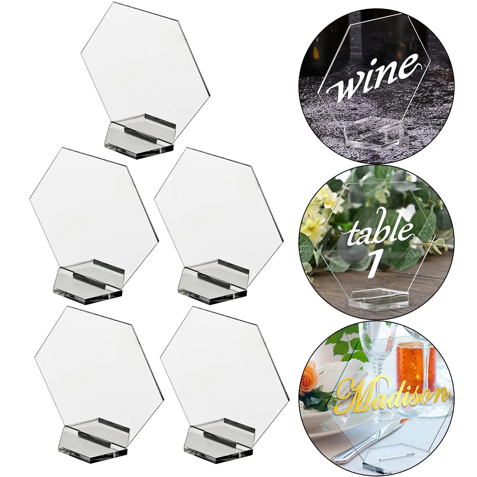 5 Pieces Clear for Table Hexagon Acrylic Sign Guest Names Card for Wedding Birthday Party