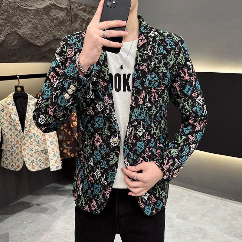 

2023 Versatile Fashion Item Autumn New Korean Style Small Suit Personalized Patterns Jacquard Men's Break