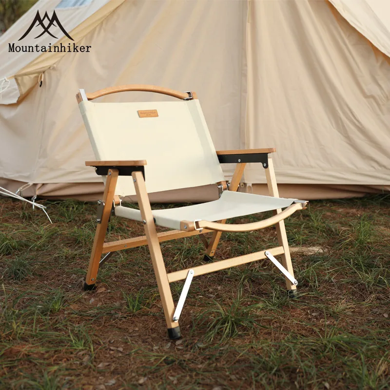 Mountainhiker Outdoor Chair Camping Folding Portable Backrest Chair Camping Leisure Faux Wood Armrest Fishing Garden Chair