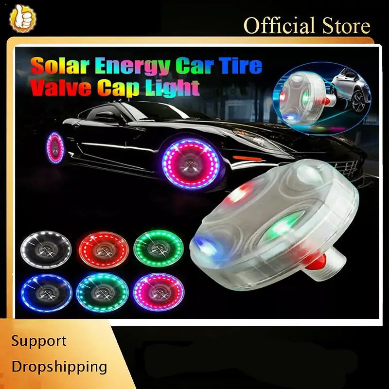 Solar LED Valve Cap Lights Car Waterproof Solar Energy Flash Wheel Lights Decorative Flashing Colorful LED Tire Light For Car