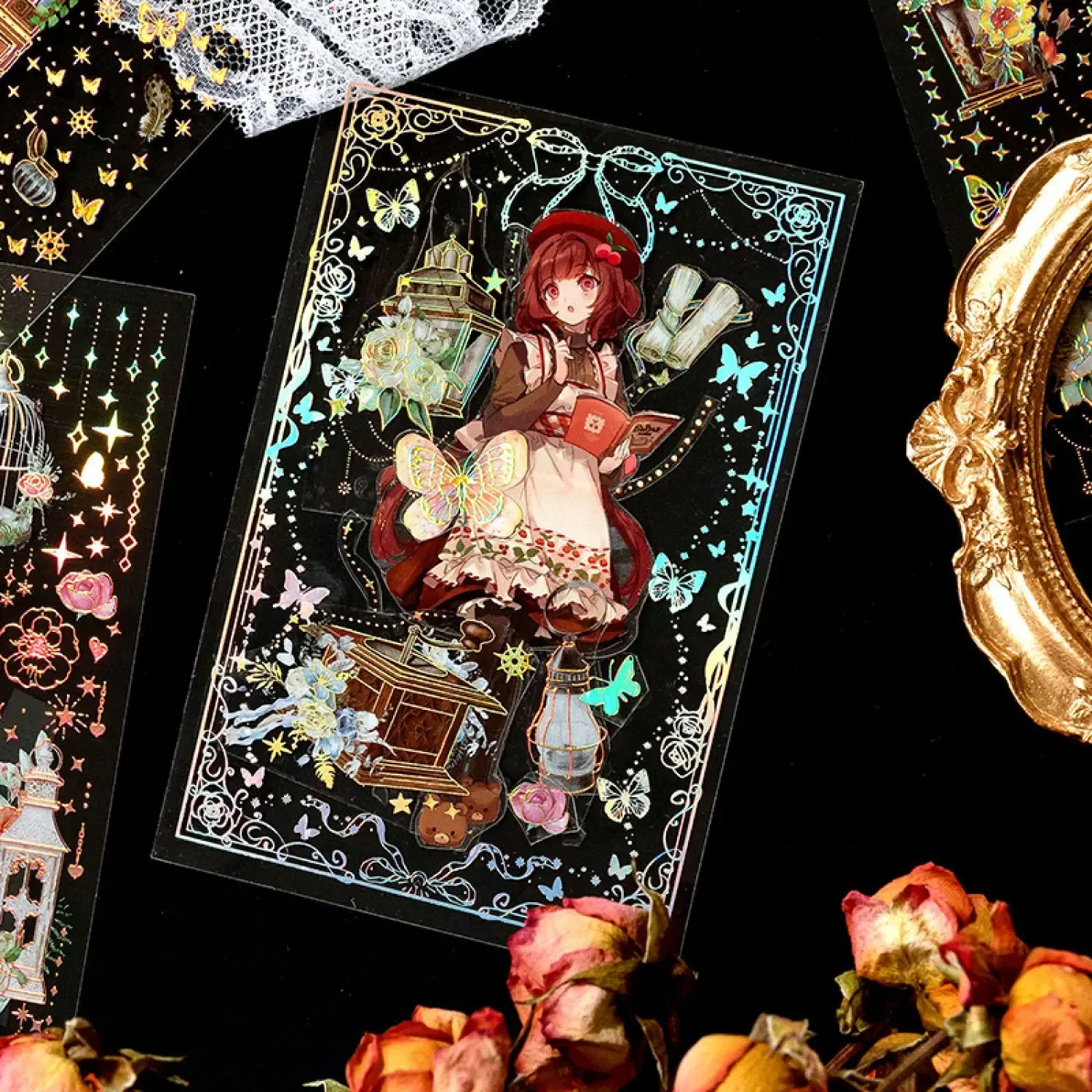 3 Sheets/pack Time Garden Retro Gorgeous Glassware Hot Gilding PET Stickers Handbook Ledger Journal Decorative Sticker