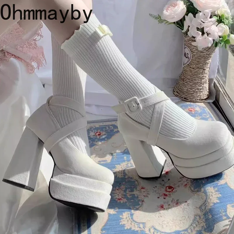 Designer Super High Heel Women Mary Jane Shoes Fashion Eelgant Ankle Cross Strap Ladies Sexy Wedding Party Pumps Lolita Shoes