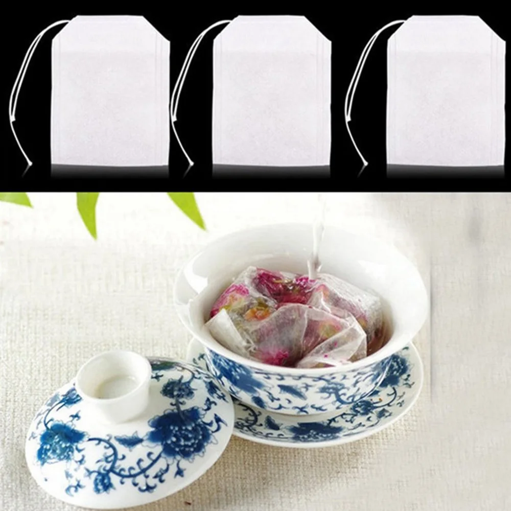 Empty Tea Bags with String 100Pcs for Heat Seal Filter Paper 5.5x7cm for DIY Loose Tea Coffee Herbs Spices Herbal Medicine Pouch