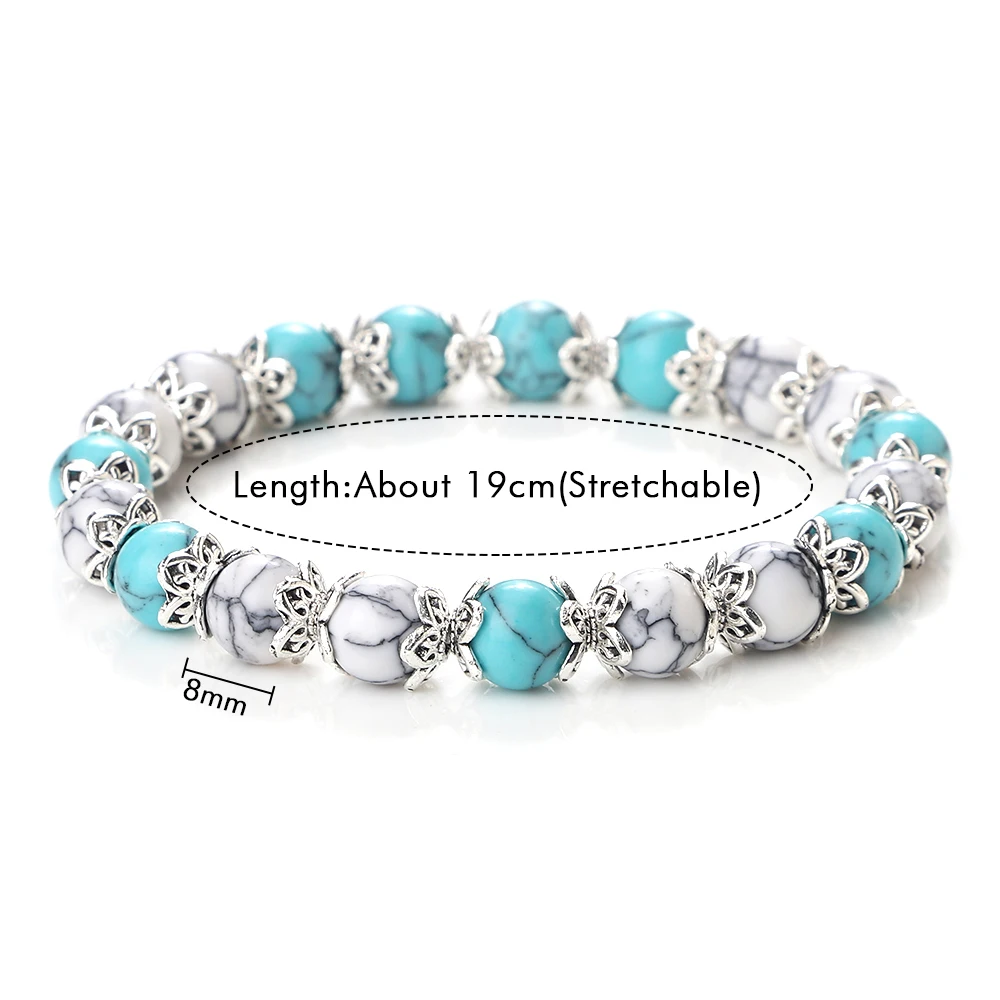 8mm Natural Stone White Bracelet for Women Pink Quartz Onyx Agates Lava Beads Stretch Bangles Strand Bracelets Men Jewelry Gifts