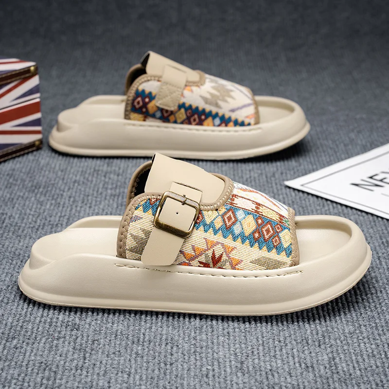 Canvas Male Slippers Men Luxury Designer Summer Outdoor Casual Beach Shoes For Men Platform Flip Flops Men's Slides Sandals