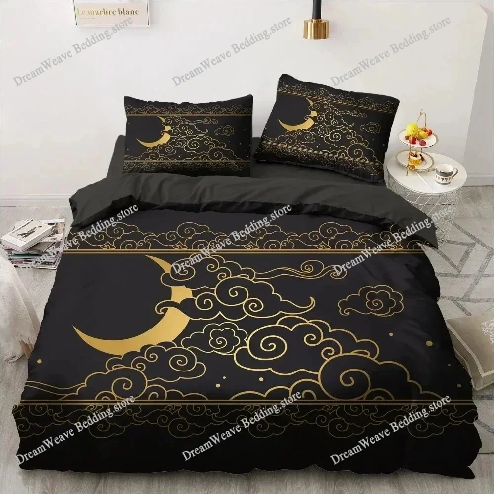

3D Printed Black Bedding Set Pillowcase King Queen Full Single Bed Gold Design Duvet Cover Set for Teens Women Luxury Gift