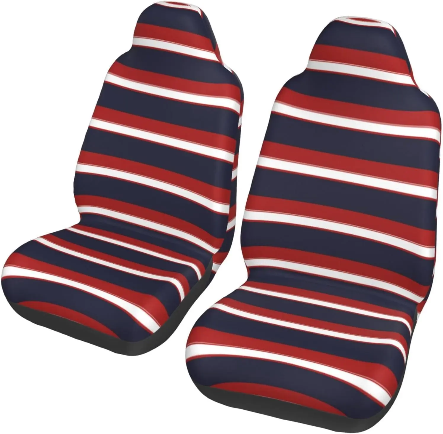 Red White Navy Blue Stripes Nautical Stripe 2-Piece   Seat Cover Complete Set - Elastic Seat Protection Cover for C