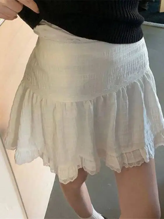 

Pure Desire Sweet Spicy Girl White Lace Edge Cake A-line Skirt Women's Summer Ballet Style High Waist Fluffy Short Skirt GFVT