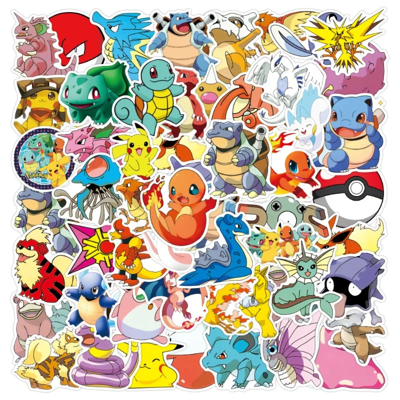 50/100PCS Pokemon Stickers Phone Anime Cute Sticker Pack Laptop Aesthetic Children Kawaii Sketchbook Kids Deco Classic Toys