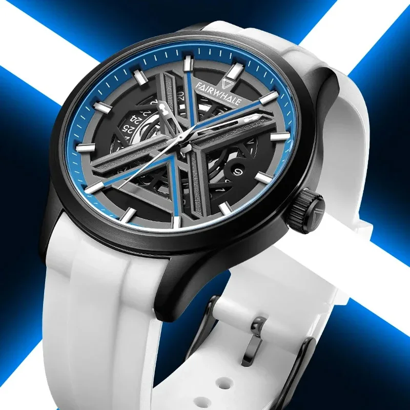 

Mark Fairwhale Automatic Movement Skeleton Watches Calendar Men Watch Silicone Strap Waterproof Mechanical Watch for Men Reloj
