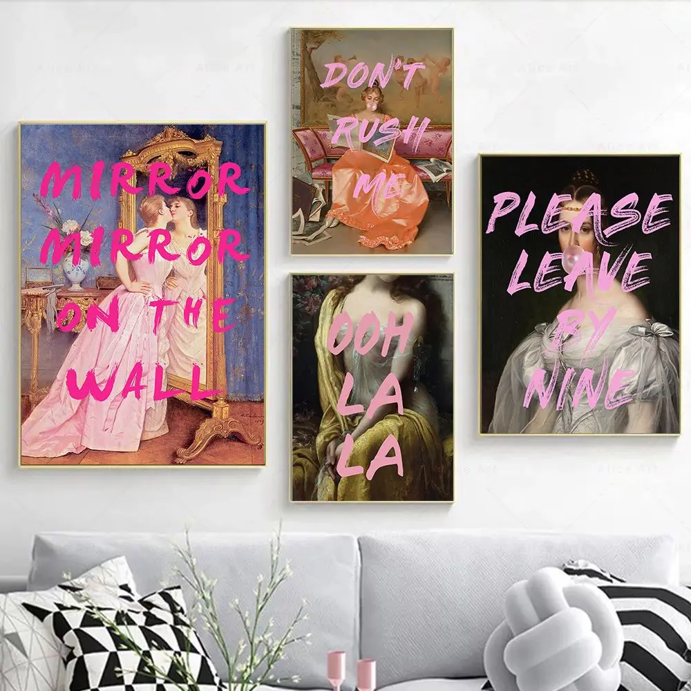 Don't Rush Me Altered Art Print Ladies Blowing Bubblegum Wall Art Canvas Painting Funny Vintage Trendy Poster Bedroom Home Decor