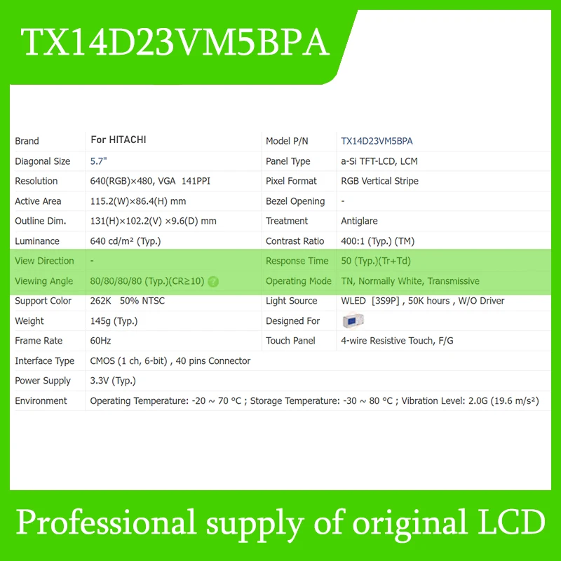 TX14D23VM5BPA 5.7 Inch 640*480 TFT-LCD Panel Display LCD Display Screen Panel Original for HITACHI Brand New Fully Tested