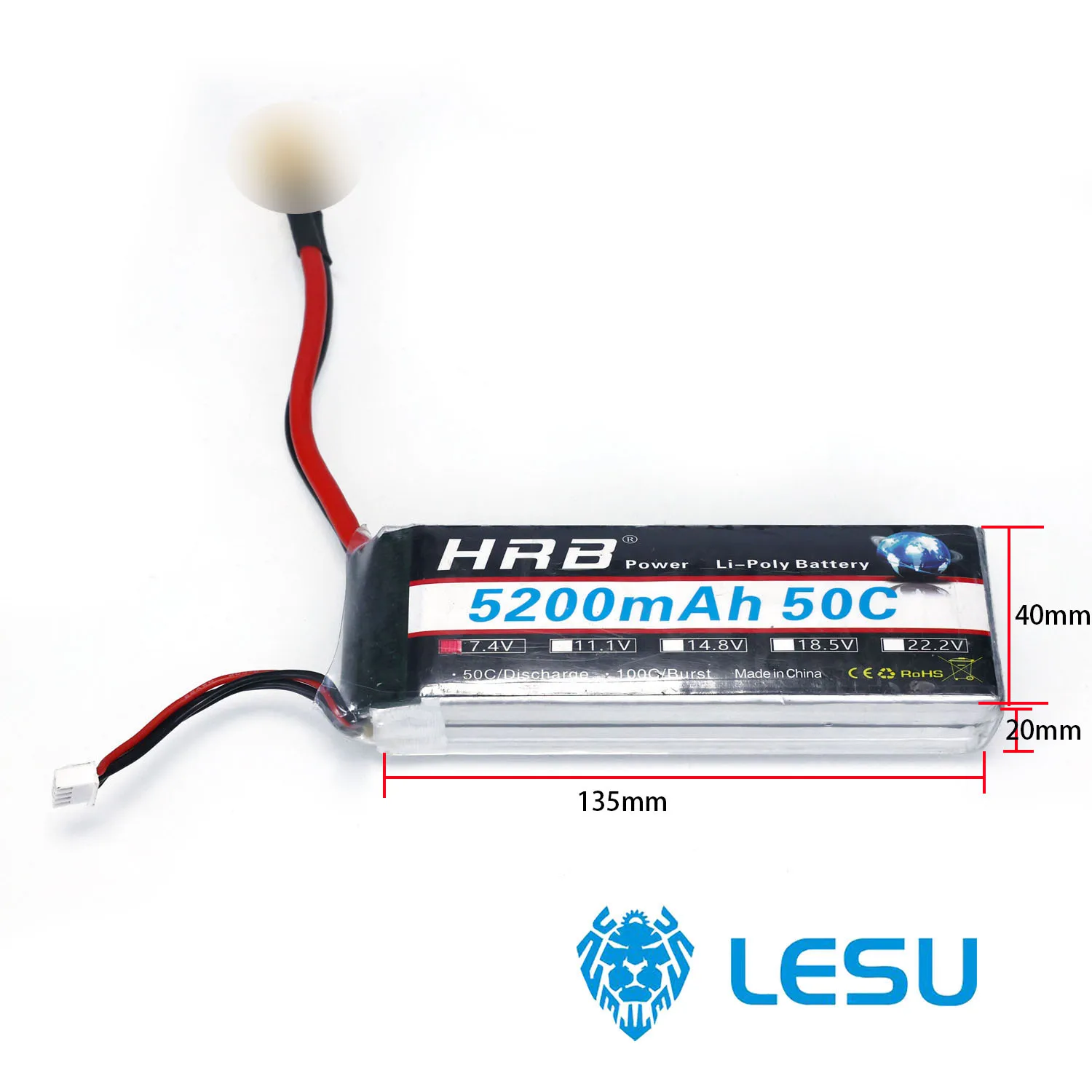 

Lipo Battery 2S 7.4V 5200mah 135x40x20mm for LESU RC Tractor Truck RC Dumper Truck Parts