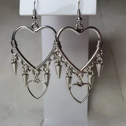 Punk Heart Earrings, Crosses, Willow nails, spiked tassels, Hippie jewelry, Women and Man, Gothic accessories, Harajuku, Vintage