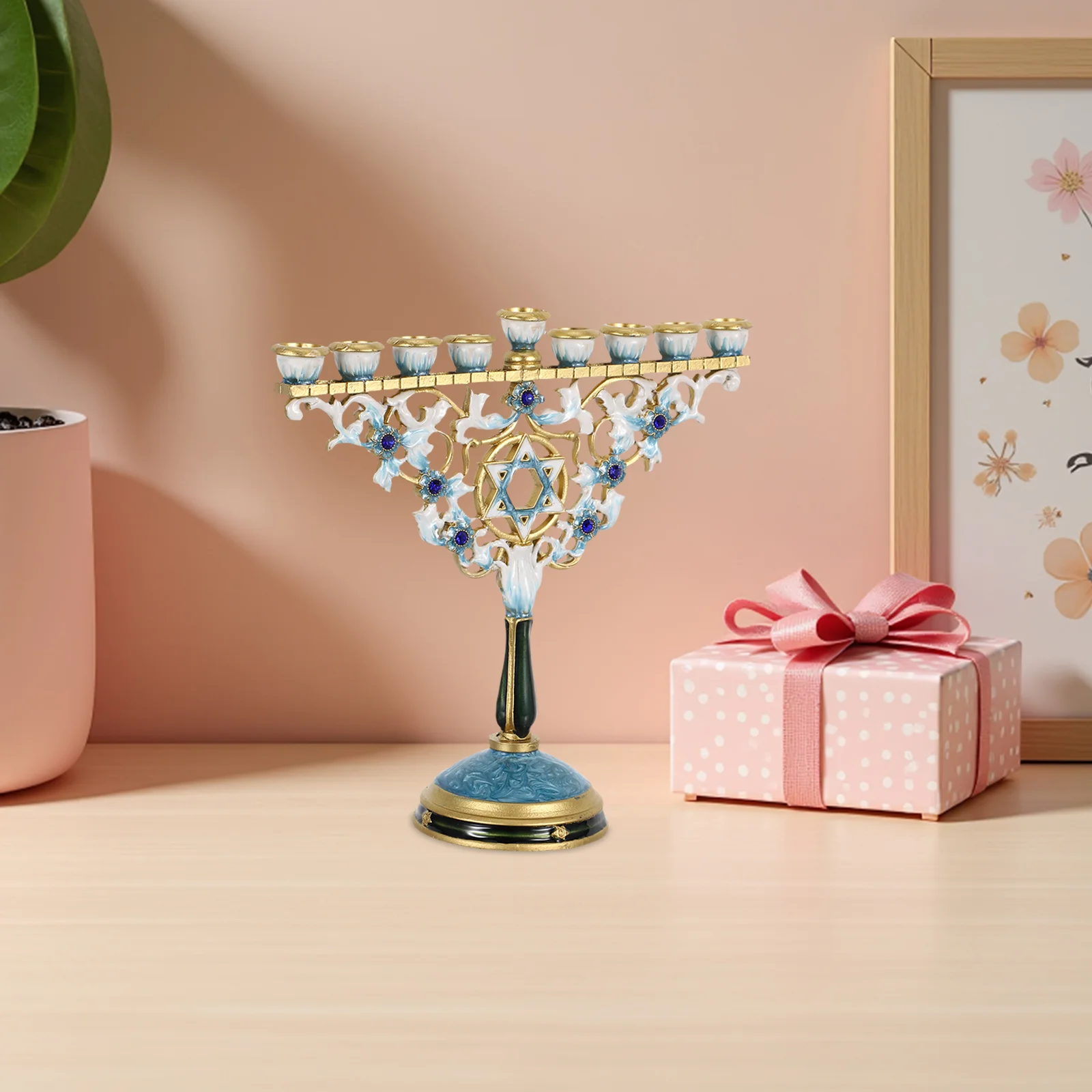 

9 Branch Hanukkah Menorah Holder Vintage Enamel Finish Jewish Decor Taper Candlesticks Table Centerpiece For Home Decor