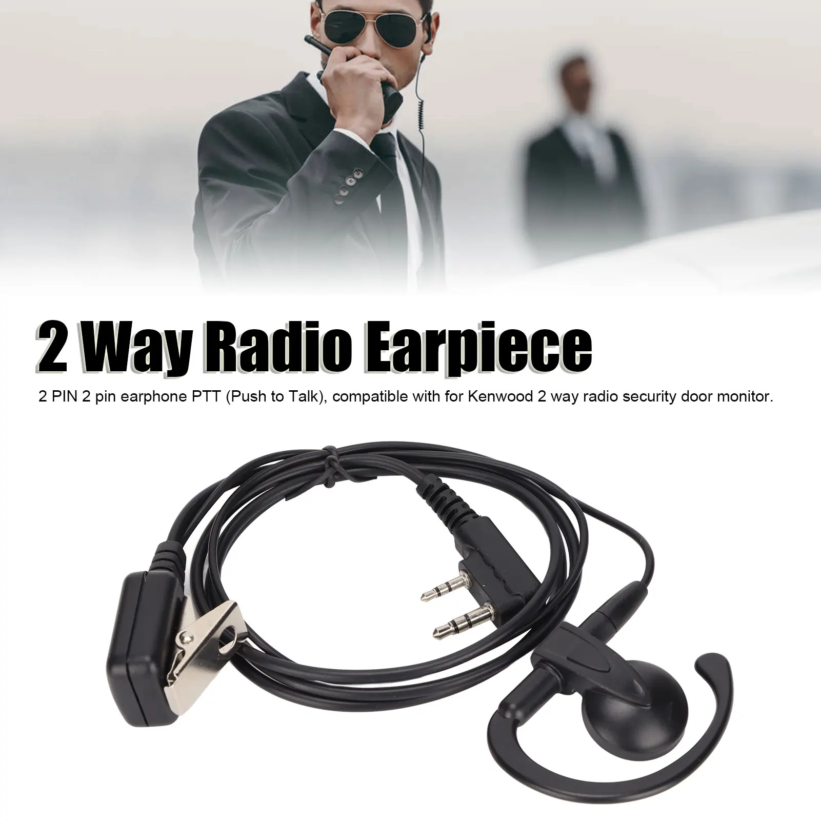 2 Way Radio Earpiece G Shape Walkie Talkie 2 Pin Headphone with Lline Mic for Kenwood for Baofeng Walkie Talkie Earphone