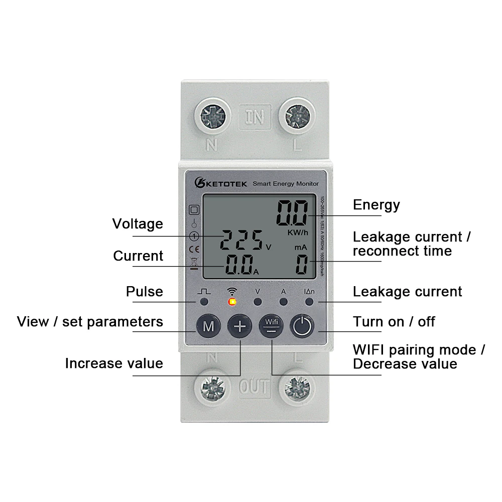 WIFI Din Rail Smart Energy Power Meter KWH AC Single Phase 63A 220V Voltmeter Ammeter Wattmeter Remote Switch Control Monitor