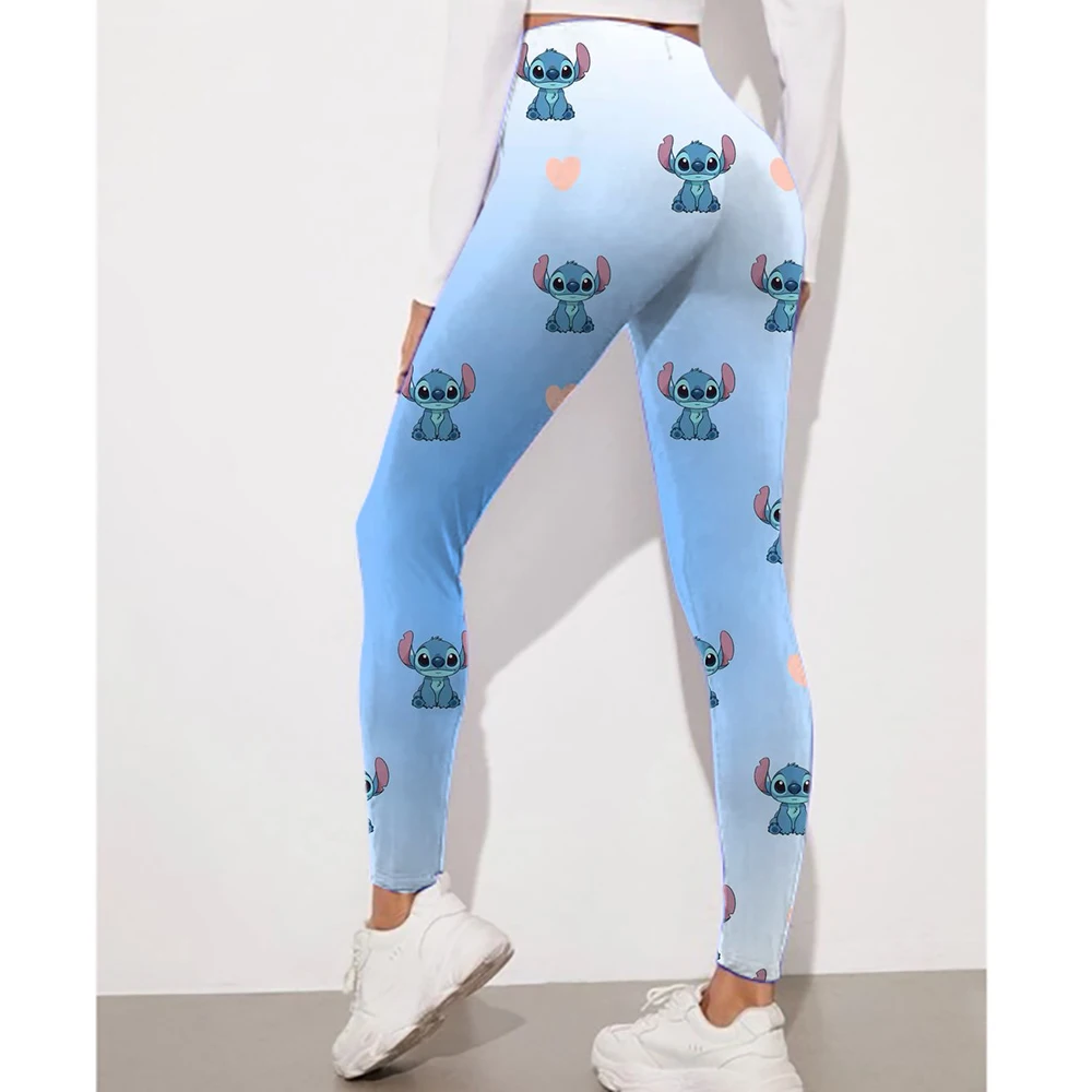 ผู้หญิง Mickey Mouse Minnie พิมพ์กางเกงขายาวยืดกีฬา Push Up กางเกงกีฬาสูงเอวกางเกงโยคะกีฬากลางแจ้ง