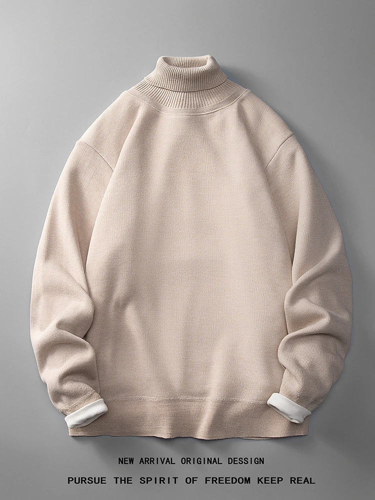 

Мужской вязаный свитер с высоким воротником, свободного кроя, повседневный, универсальный, для осени, зимы и весны, модный, теплый, шерстяной, молодежный стиль