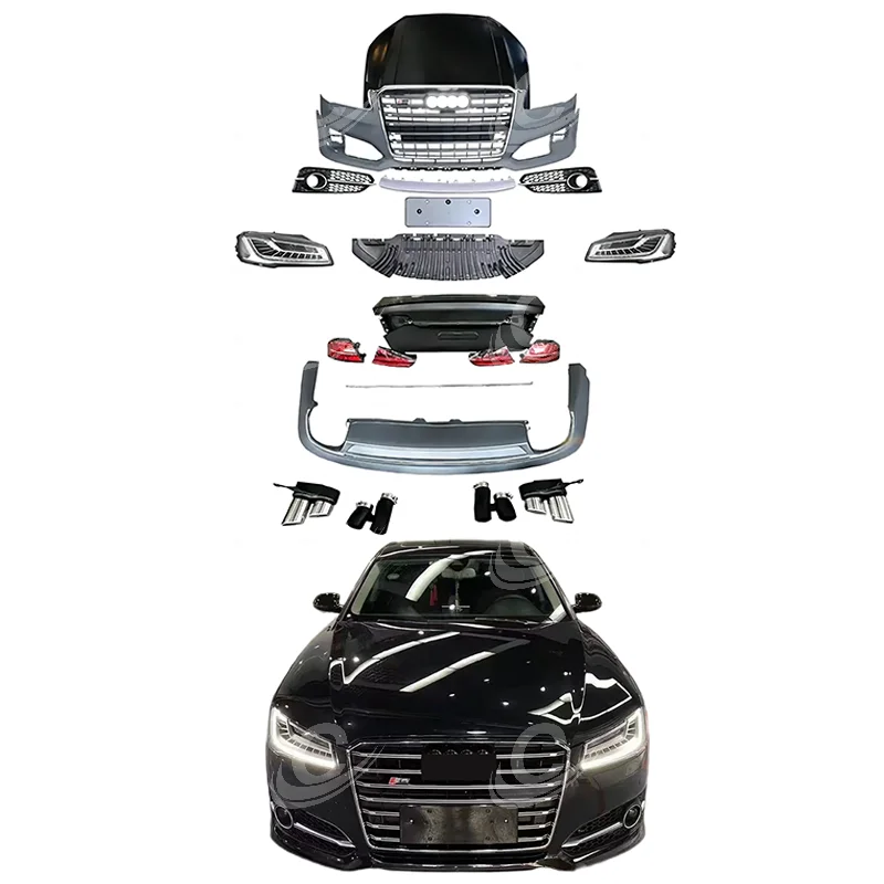 A8 Old to New Body Kits For Audi 2011-2014y Front Bumper Grille Rear Diffuser with Tips Hood Trunk Lid Head Lights Tail Lights