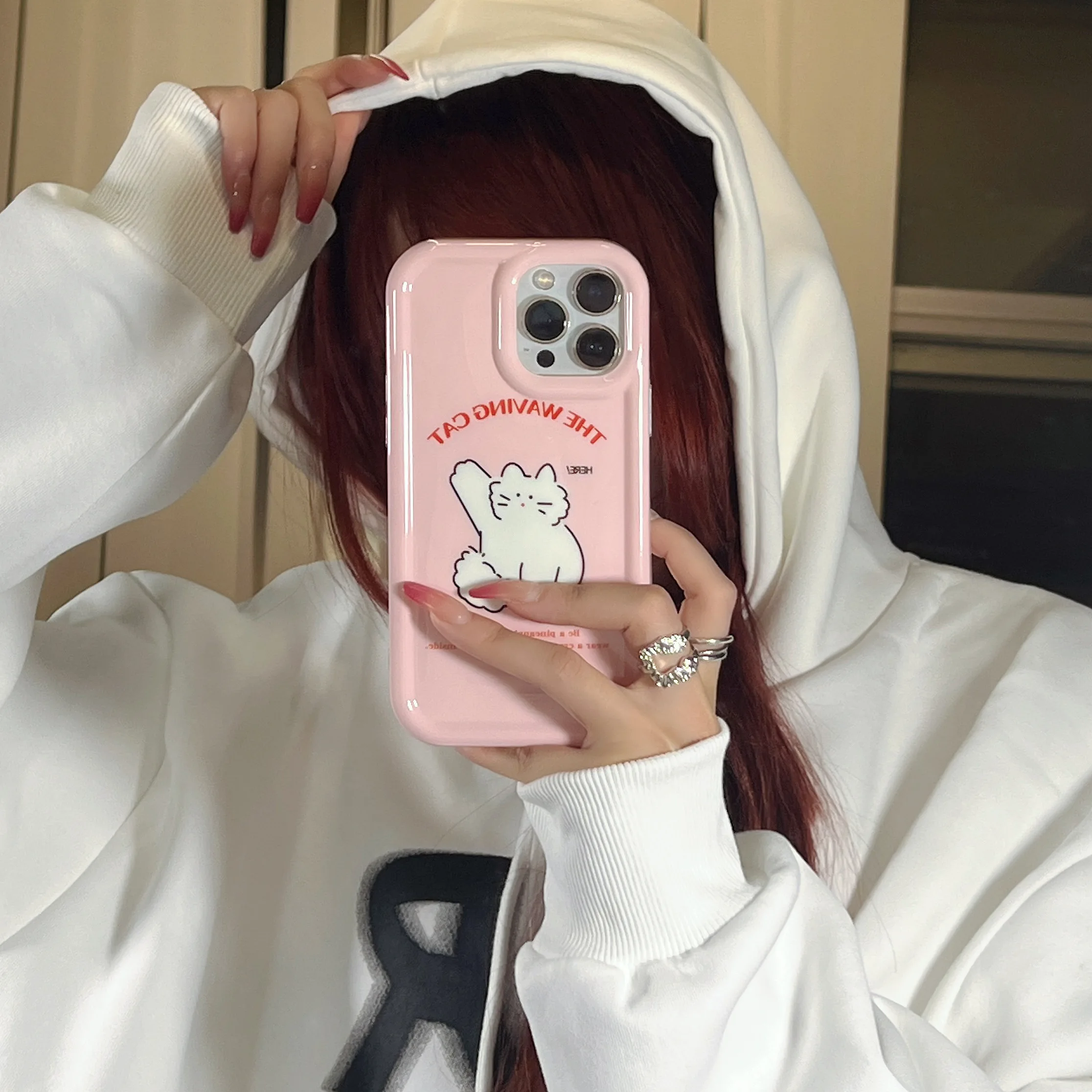 Lovely Little Cat Pink IMD Anti-scratch Case for iPhone 14 Plus 13 Pro Max Back Phone Cover for 12 11 Pro Max X XS Max Capa