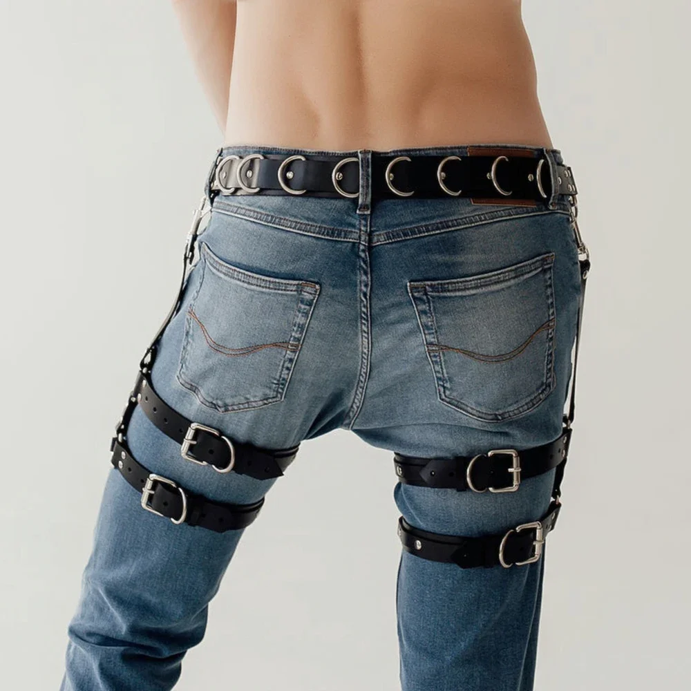 Man หนังขาสายรัดปรับเครื่องรางเกย์เสื้อผ้าทางเพศ Body Bdsm Bondage กรงสายรัดเข็มขัด Slave Rave เครื่องแต่งกายสําหรับ Sex