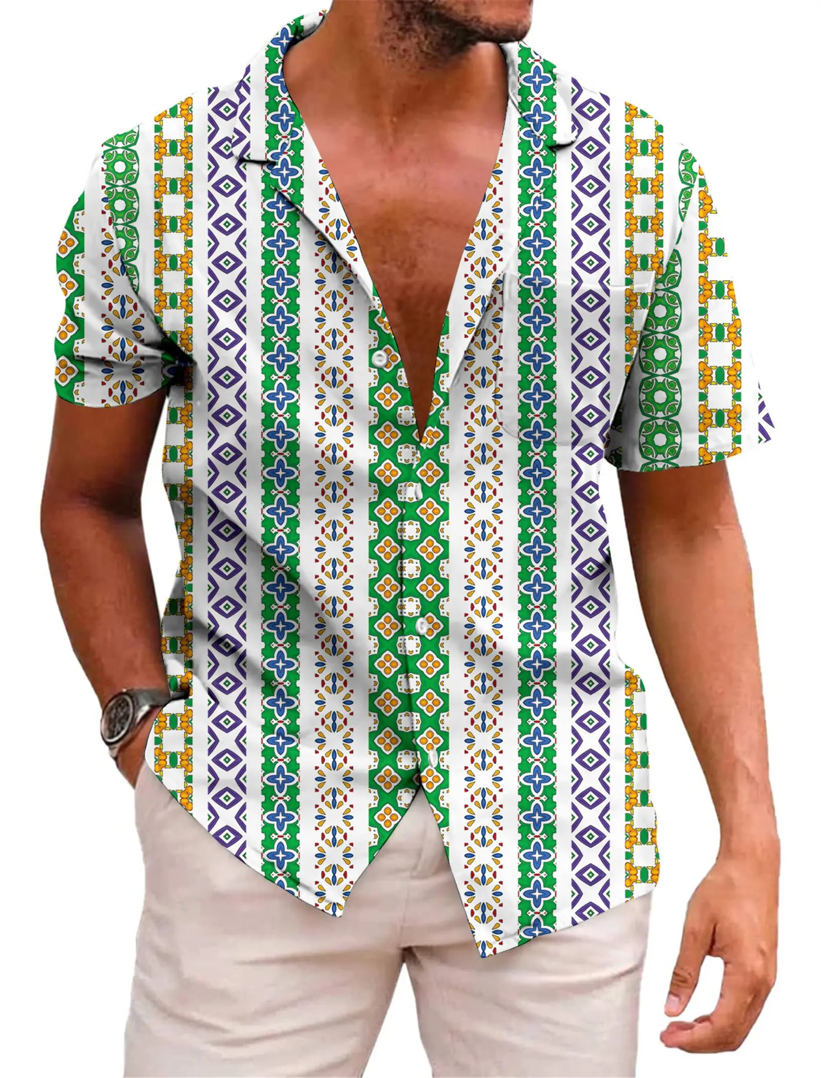 

KYKU Гавайская рубашка для мужчин с коротким рукавом на пуговицах, летняя одежда, пляжные рубашки для отдыха в полоску с карманами