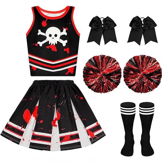 

Children Girls Cheerleading Dance Costumes Scary Bloody Zombie Kids Top Skirt Dress Costumes Cheerleading Dress Dancewear