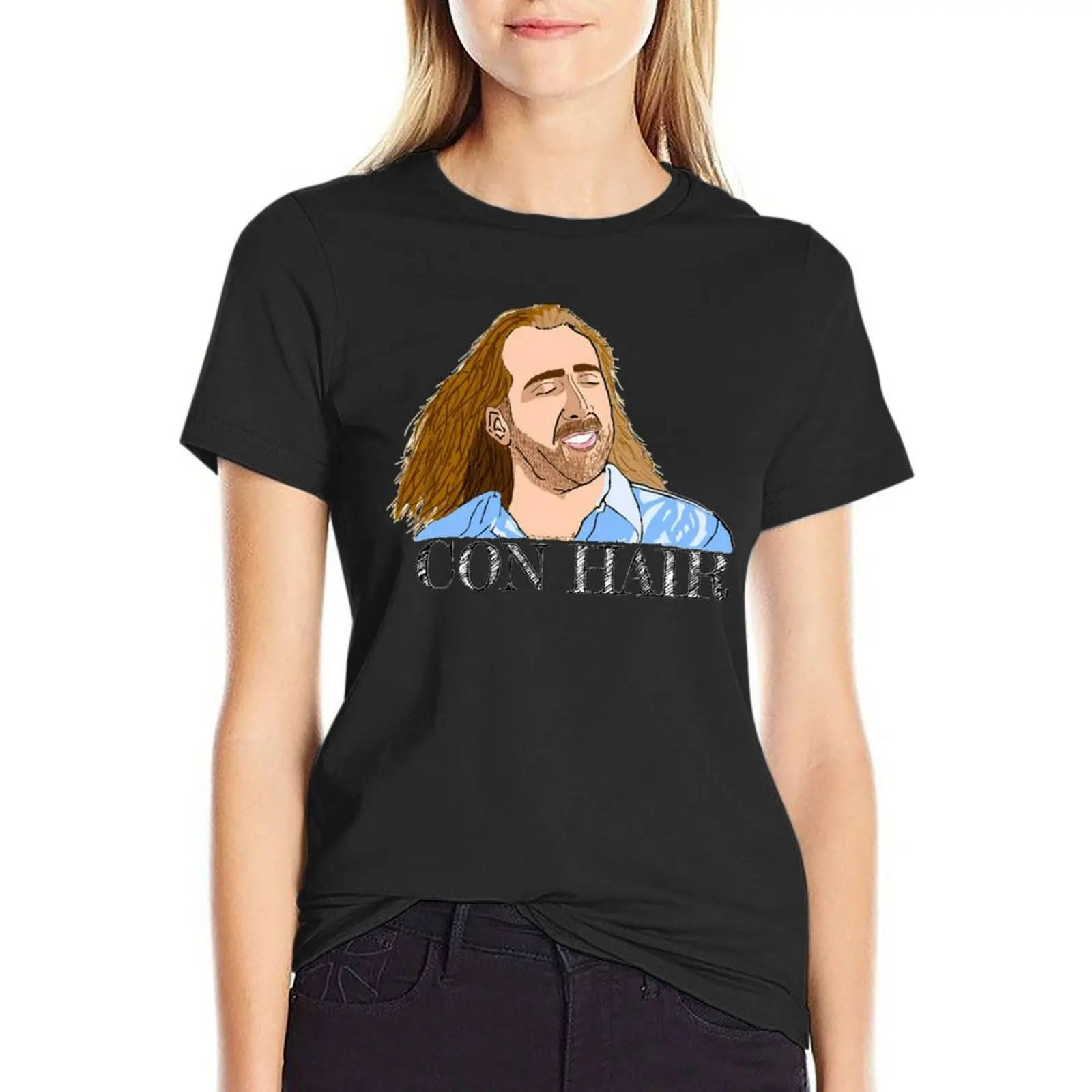 Con hair Nicolas cage T-Shirt hippie clothes sweat t shirts for Women loose fit