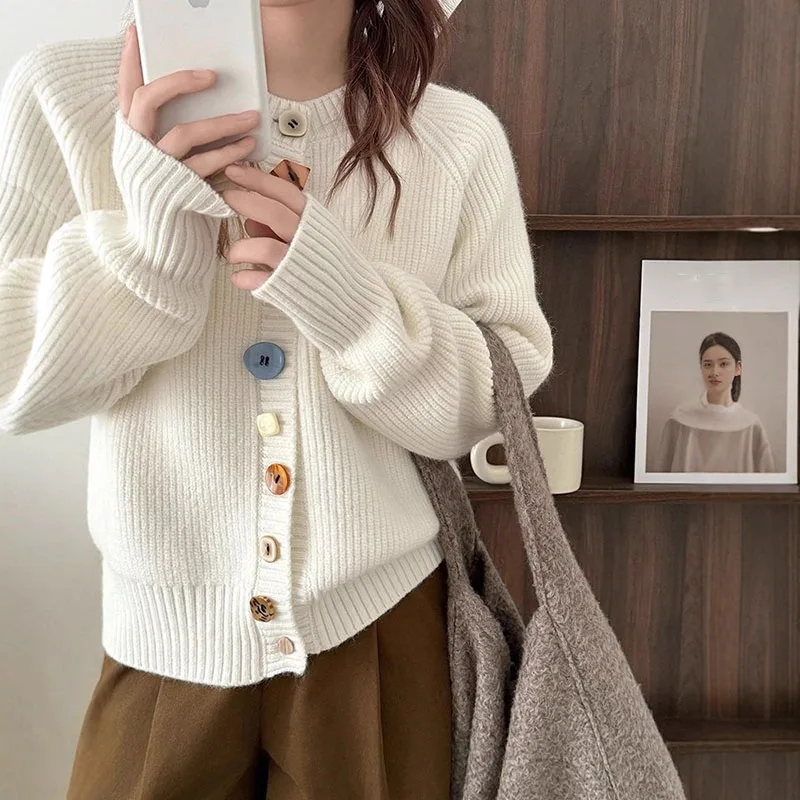 2026 New Women Cardigan Sweater Sweet Cute Multicolor Irregular Buttons Jumpers Female Casual Loose Long Sleeve Knit Outerwear