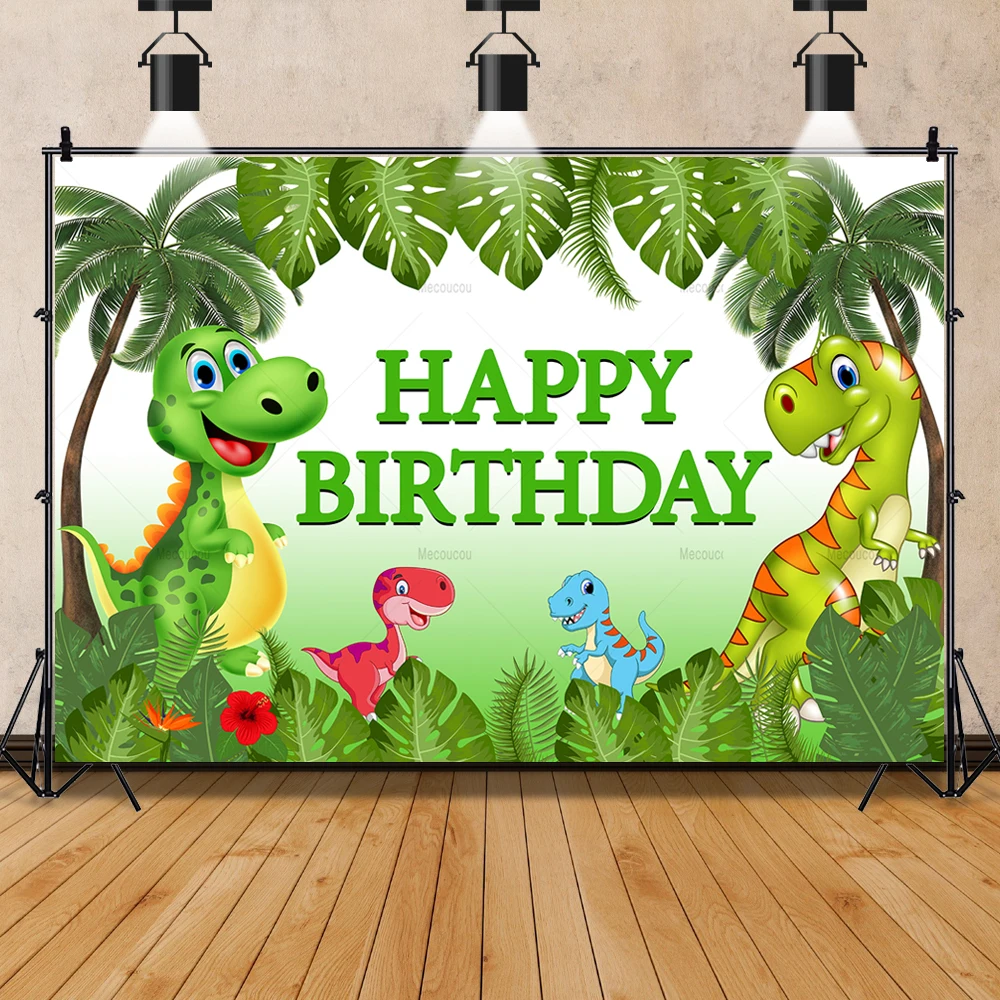 Jurassic Dinosaur Cartoon Theme Boy Happy Birthday Photo Background Custom Woodland Party Decorations Banner Tropical Jungle