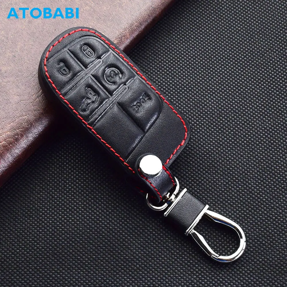 

Leather Car Key Case For Fiat Freemont Toro Dodge Charger Challenger Ram Jeep Grand Cherokee Chrysler 200 300 Remote Fobs Cover