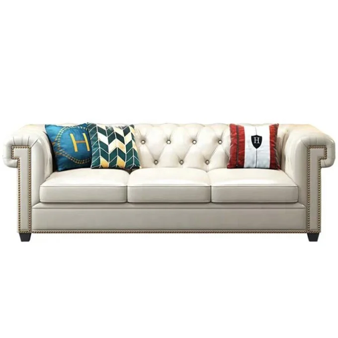 Hot Selling Custom Modern White Couches Sofa Sets Chesterfield Leather Living Room Furniture