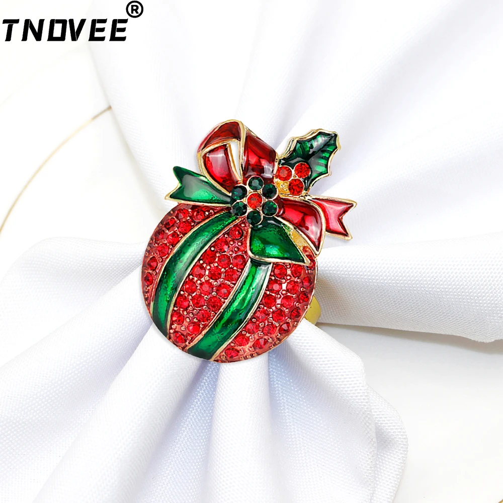 

6Pcs Rhinestone Apple Napkin Rings Nutcracker Napkin Holder Rings for Christmas Wedding Banquet Home Party Table Decor ERC34