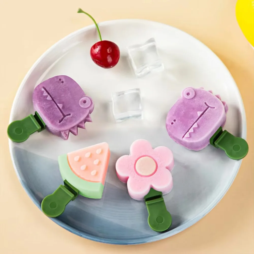 

6/8 Cavity Cartoon Silicone Ice Cream Mold with Ice Storage Box Non-stick Ice Candy Maker Dust Cover DIY Ice Lolly Mold Cheese