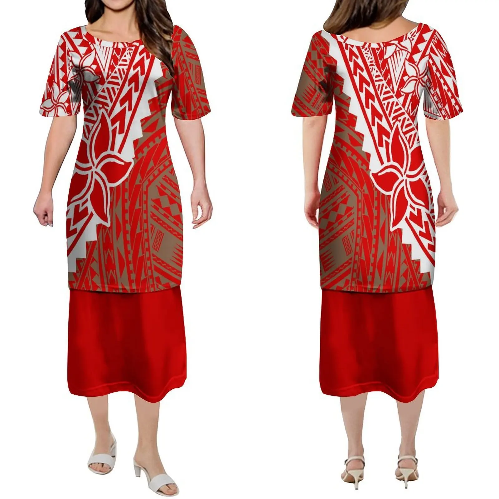 

Samoan Puletasi-Style Custom Tops And Long Dresses For Women Polynesian Island-Style Birthday Party Fitted Dresses