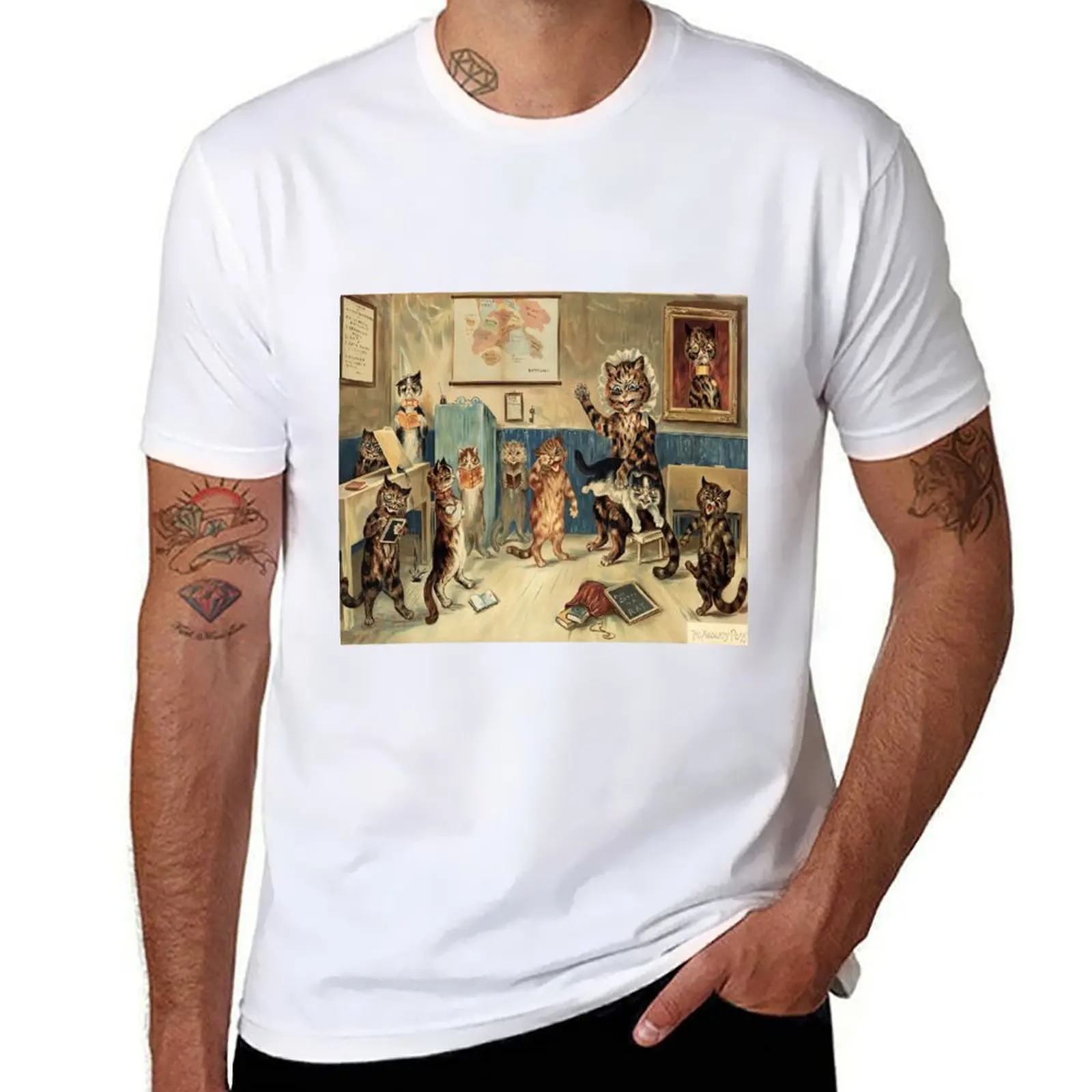 Arte original de Louis Wain 1860, Londres, camiseta masculina com estampa gráfica, camisetas para homem, camiseta engraçada de algodão