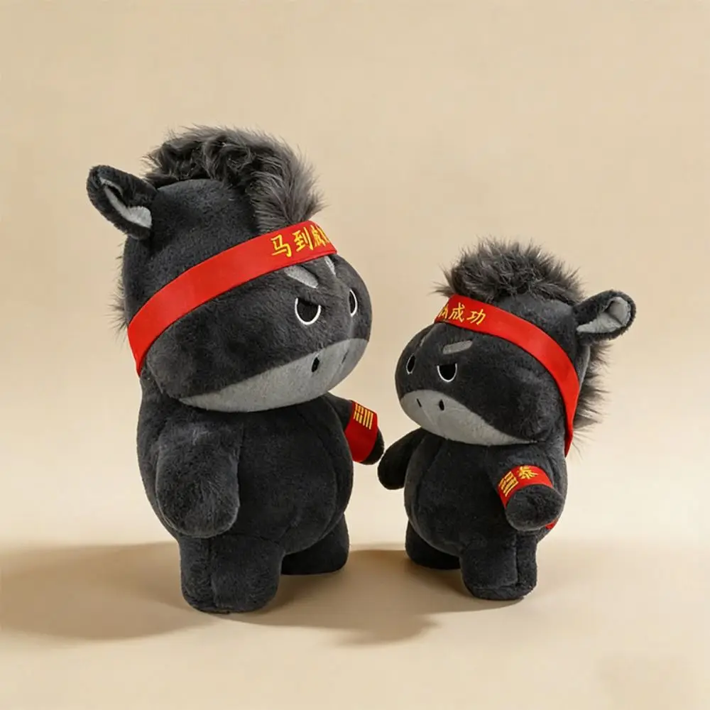 Black Color Black Horse Mascot Cute Design Creative Design Lucky Horse Figurine Plush Material Kawaii Style Horse Plush Doll