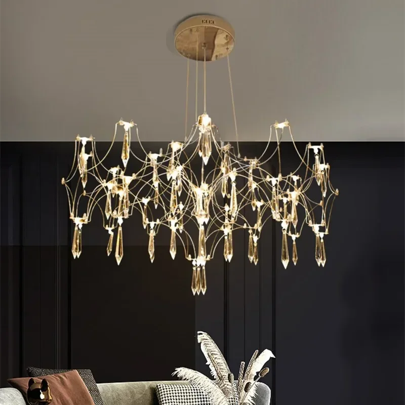 

Modern Creative Crystal Pendant Chandelier Living Room Dining Bedroom Chrome Hanging Lamps Indoor Decoration Lighting Fixture