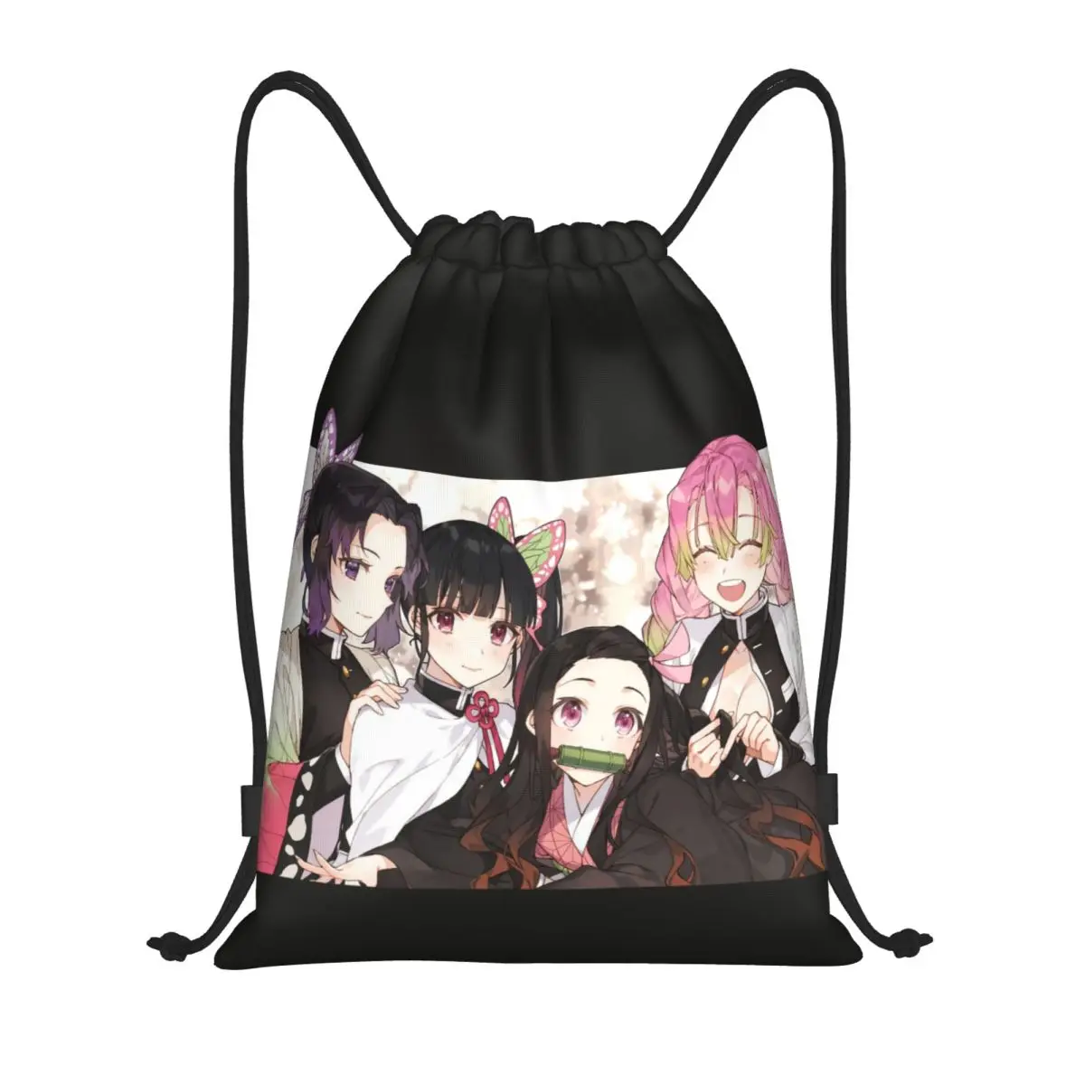 Kawaii Demon Slayer Girl Drawstring Backpack Sports Gym Sackpack Kimetsu No Yaiba Anime String Bag for Exercise