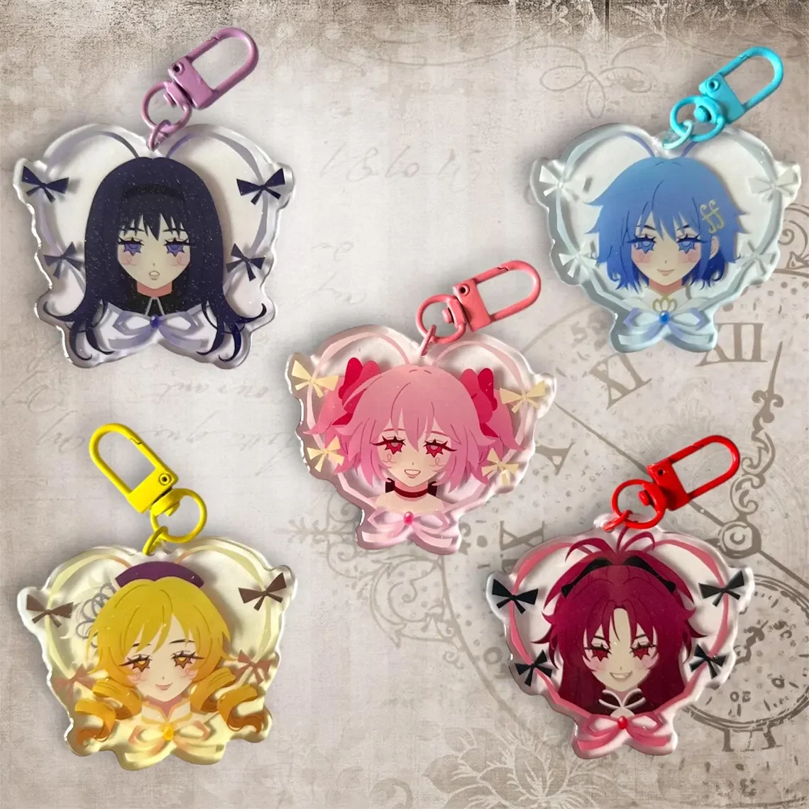 Madoka Magica Acrylic Charms Anime Keychains Fandom Themed Pendants Collectible Items