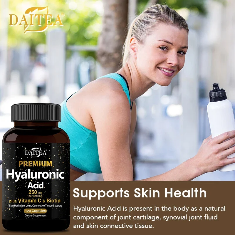 Daitea Hyaluronic Acid + Biotin + Vitamin C Supplement, 3-in-1 - for skin, hair, nails and joint health